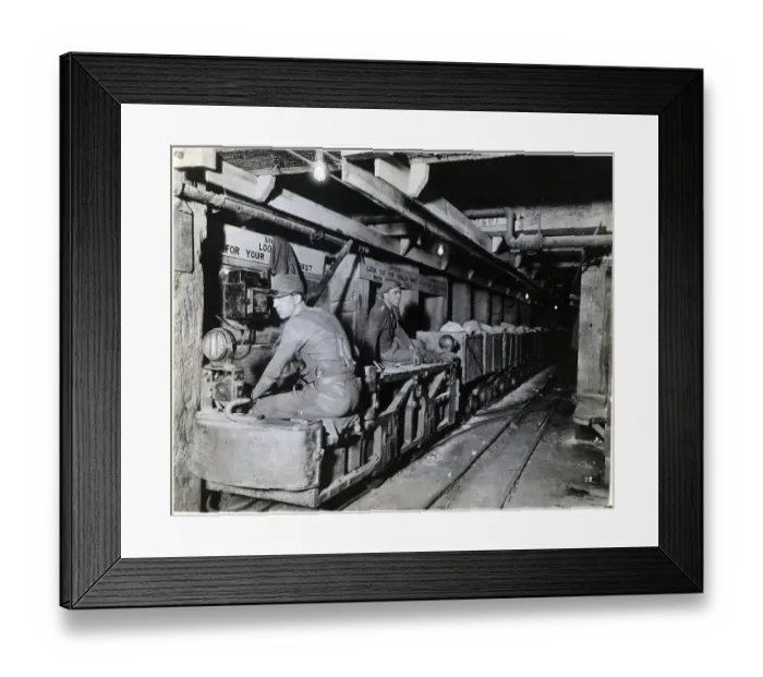Framed Print : Men In Mine Shaft Seated On Mining Cars Framed Print : Men In Mine Shaft Seated On Mining Cars