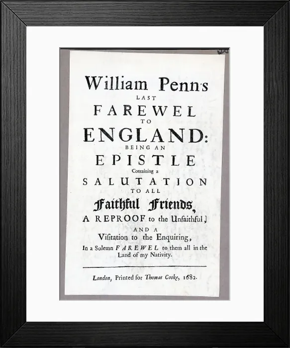 Framed Print : Titlepage Of William Penn'S Farewell