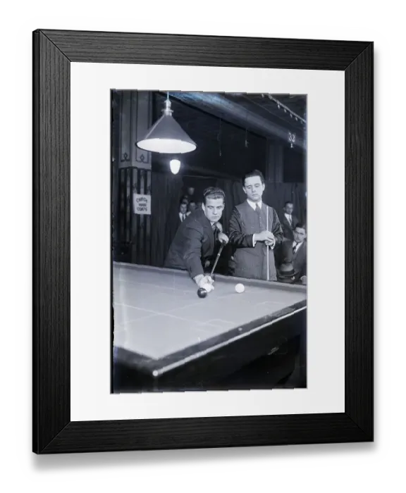 Framed Print : Billiards Players At Table, One Shooting Framed Print : Billiards Players At Table, One Shooting