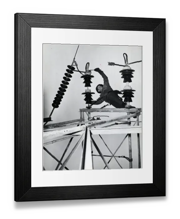 Framed Print : Worker Working On Power Line Framed Print : Worker Working On Power Line