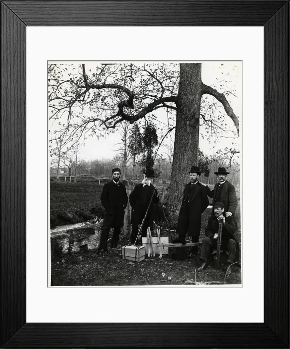Framed Print : Men Pose Beside Tree W / Camera Tripod Framed Print : Men Pose Beside Tree W / Camera Tripod