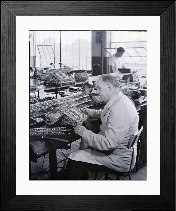 Framed Print : Adding Machine Factory Worker Seated Framed Print : Adding Machine Factory Worker Seated