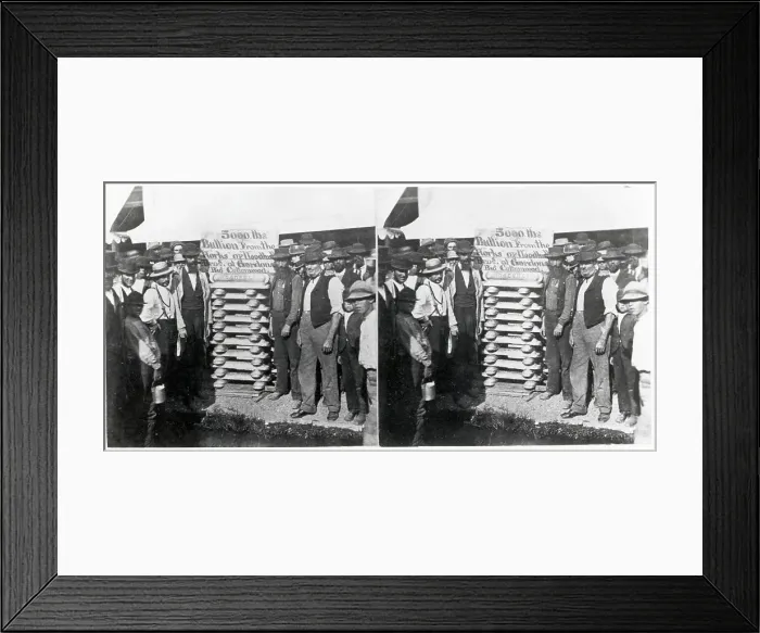 Framed Print : Men Stand By Sign; 5000 Lbs Bullion Framed Print : Men Stand By Sign; 5000 Lbs Bullion