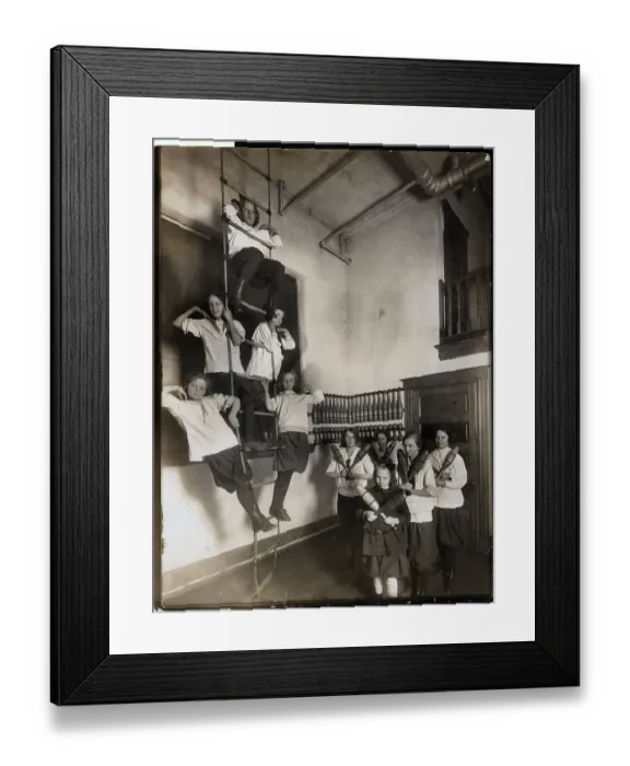 Framed Print : Girls Holding Indian Clubs In Gymnasium Framed Print : Girls Holding Indian Clubs In Gymnasium