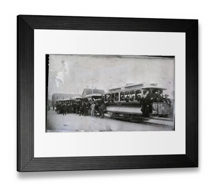 Framed Print : Street Car With Large Crowd Framed Print : Street Car With Large Crowd