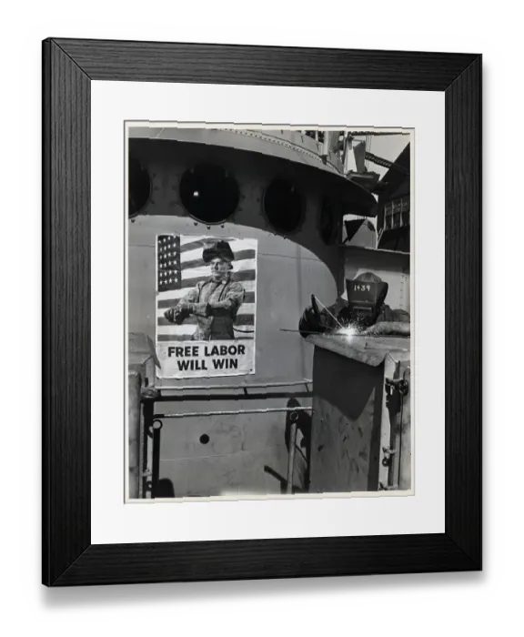 Framed Print : Welder Working Witgh Poster In Back Framed Print : Welder Working Witgh Poster In Back