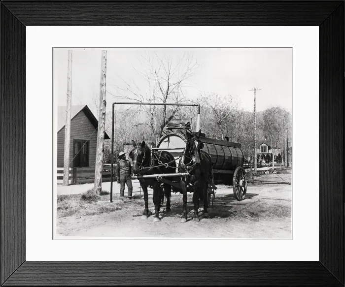 Framed Print : Horse-Drawn Cart Being Filled W / Water