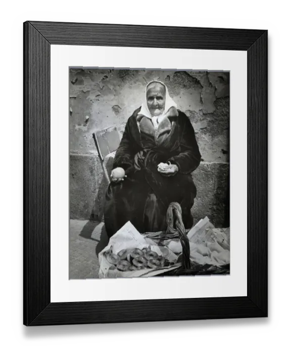 Framed Print : Elderly Woman Seated W / Basket Of Bagels Framed Print : Elderly Woman Seated W / Basket Of Bagels