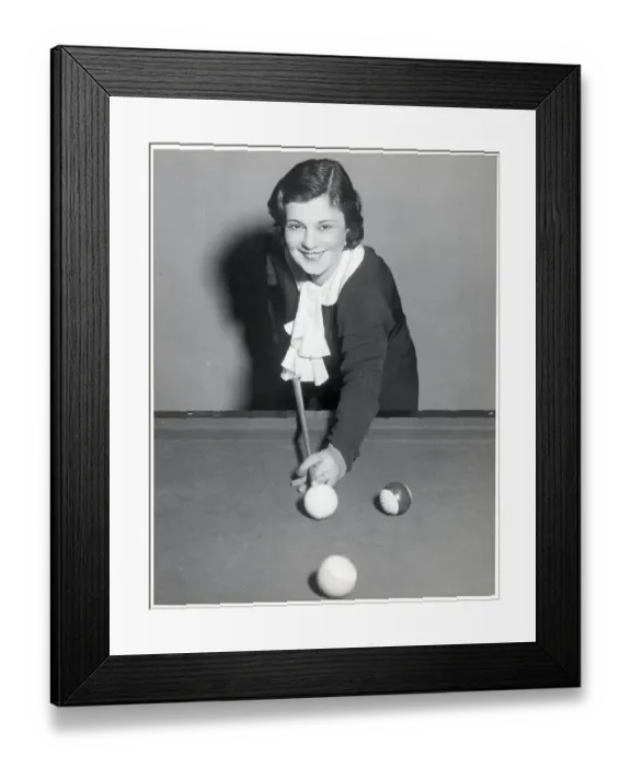 Framed Print : Woman Shown Playing Billiards Framed Print : Woman Shown Playing Billiards