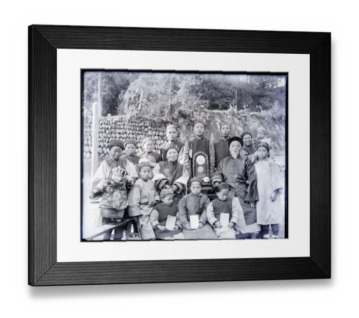 Framed Print : Chinese Father Stadning With Children Framed Print : Chinese Father Stadning With Children