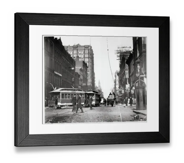 Framed Print : Trolleys And Horse And Carriage On Stree Framed Print : Trolleys And Horse And Carriage On Stree