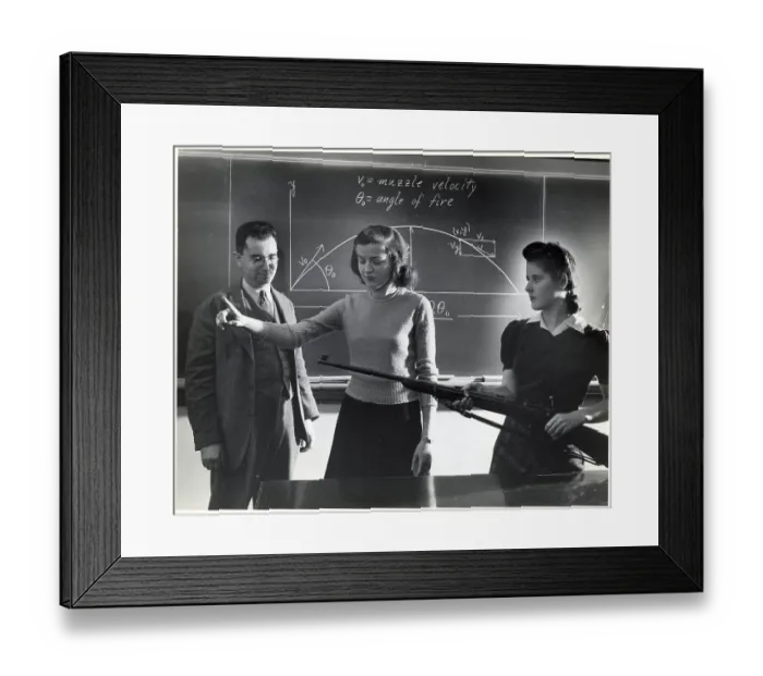 Framed Print : Women Students W / Rifle At Blackboard Framed Print : Women Students W / Rifle At Blackboard
