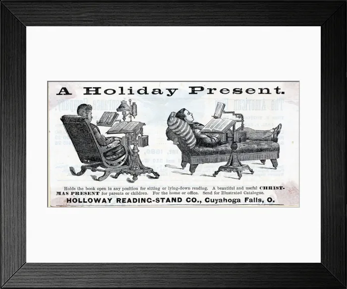 Framed Print : Ad For Reading Stand; Man Reclining Framed Print : Ad For Reading Stand; Man Reclining