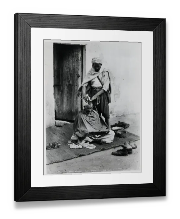 Framed Print : Algerian Barber Shaving Head of Customer Framed Print : Algerian Barber Shaving Head of Customer