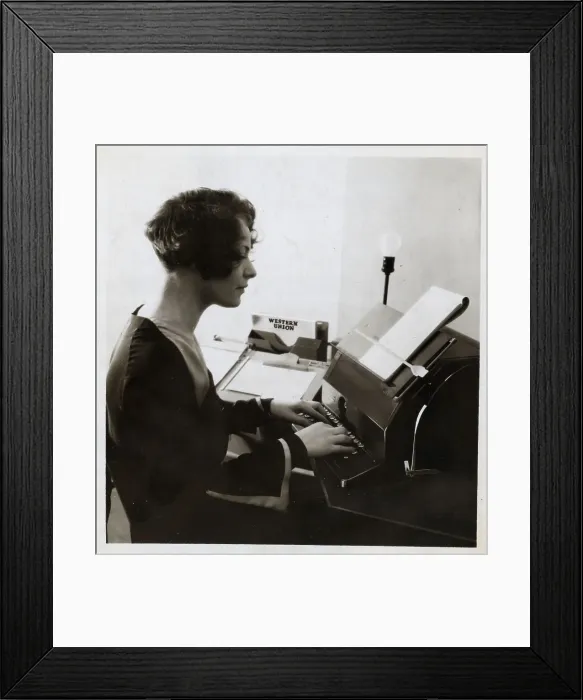 Framed Print : Womam Typing On Typewriter; Telegraph Framed Print : Womam Typing On Typewriter; Telegraph