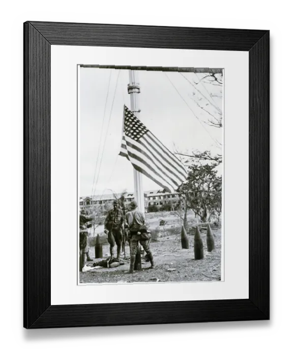 Framed Print : American Flag Lowered By Japanese After US Surrender Framed Print : American Flag Lowered By Japanese After US Surrender
