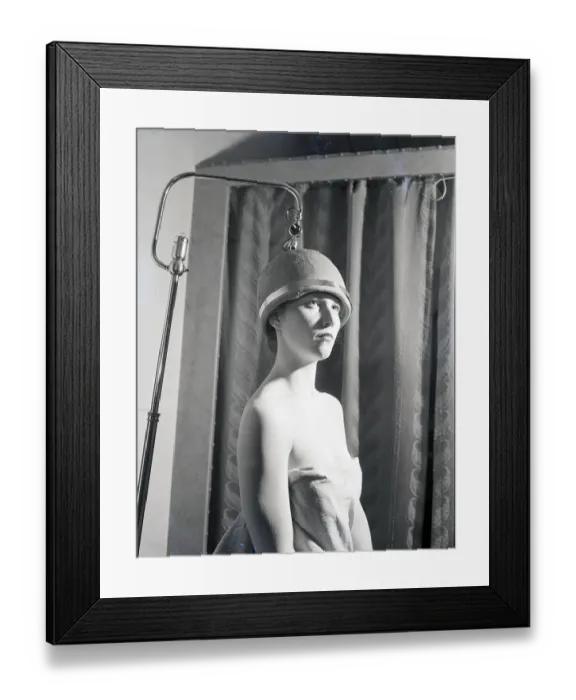Framed Print : Woman With Hair Treatment Helmet On Head