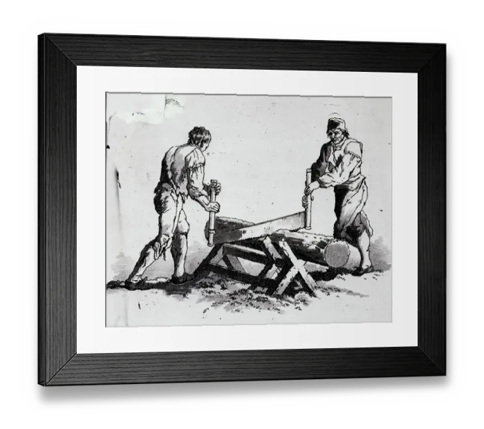 Framed Print : Two Men Sawing A Log Framed Print : Two Men Sawing A Log