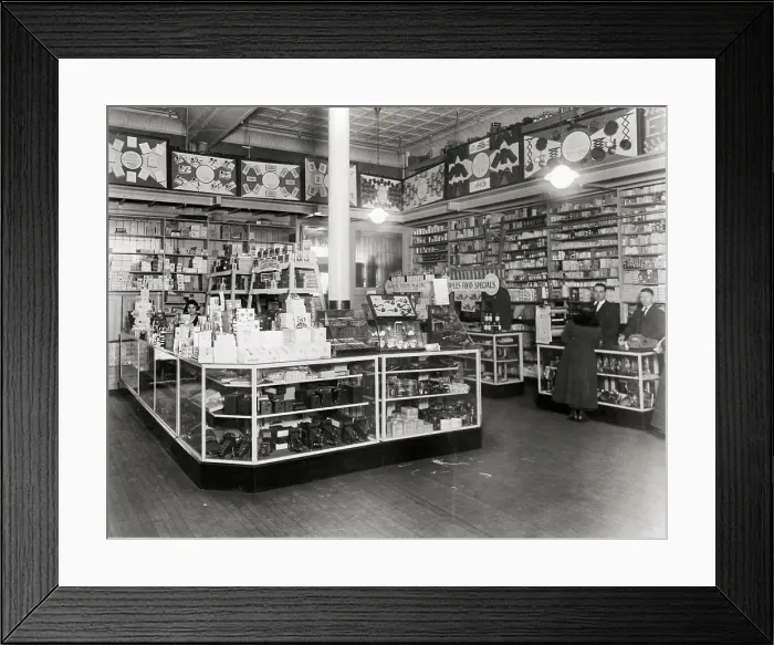 Framed Print : Old-Fashioned Drugstore Display Cases Framed Print : Old-Fashioned Drugstore Display Cases