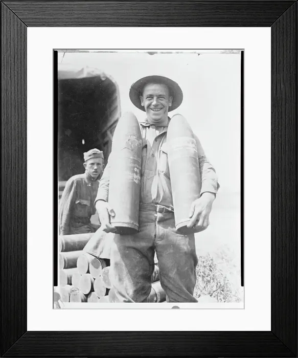 Framed Print : Artillery Man Carrying Large Shells Framed Print : Artillery Man Carrying Large Shells