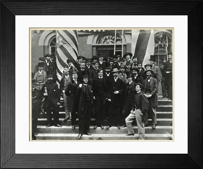 Framed Print : War Department Clerks On Steps; Flags Framed Print : War Department Clerks On Steps; Flags