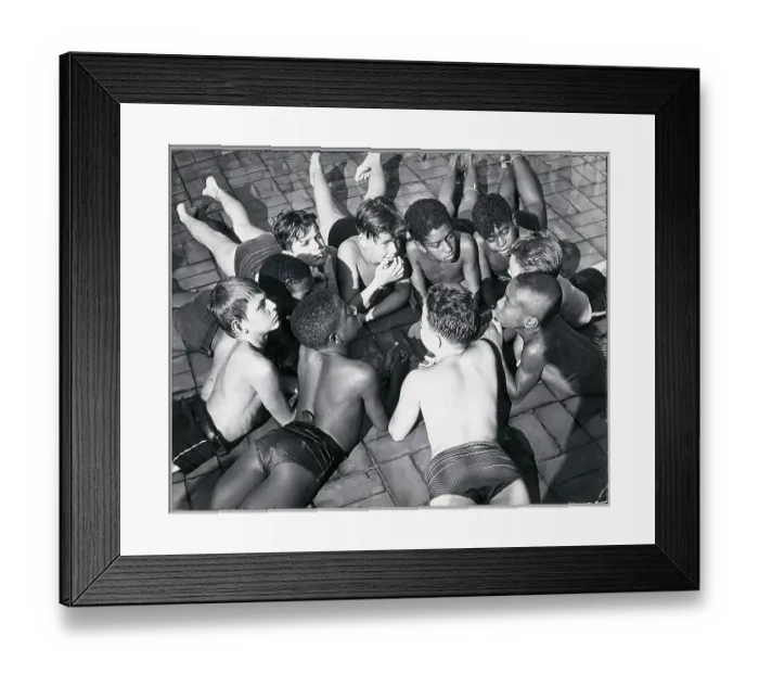 Framed Print : Boys Lying Down By The Pool