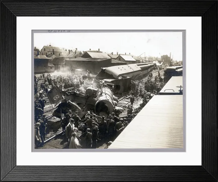 Framed Print : Railroad Wreck / Train Derailed / On Side