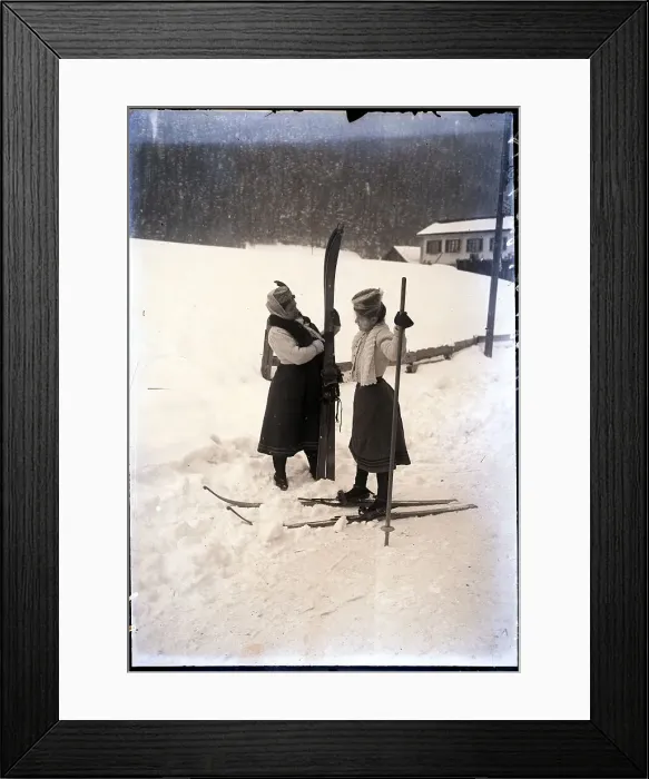 Framed Print : Women Getting Ready to Cross-Country Ski Framed Print : Women Getting Ready to Cross-Country Ski