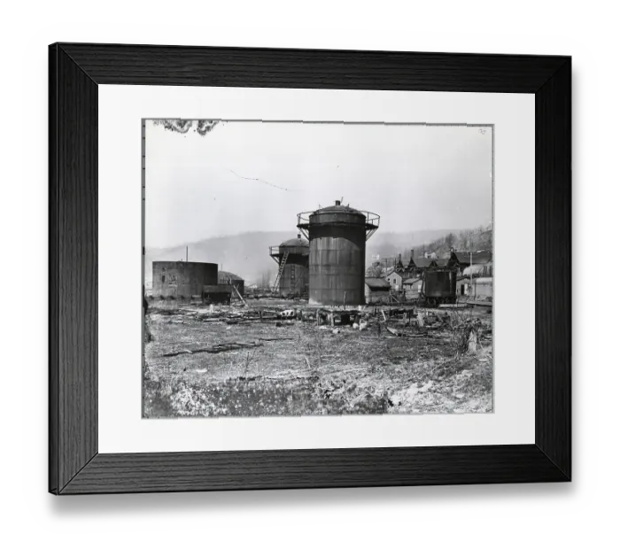 Framed Print : Oil Tanks In Cluttered Industrial Area Framed Print : Oil Tanks In Cluttered Industrial Area