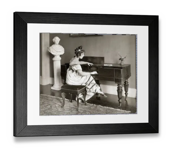 Framed Print : Woman Seated At Spinet In Empire Dress Framed Print : Woman Seated At Spinet In Empire Dress