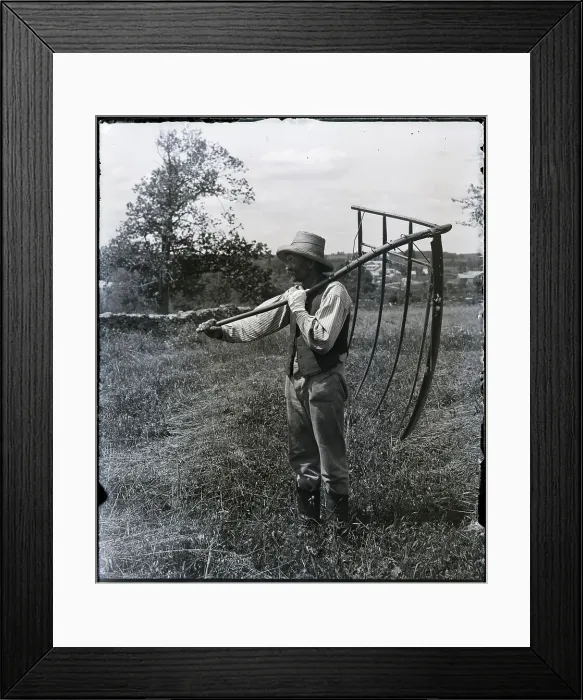 Framed Print : Workman With Cradle On Field