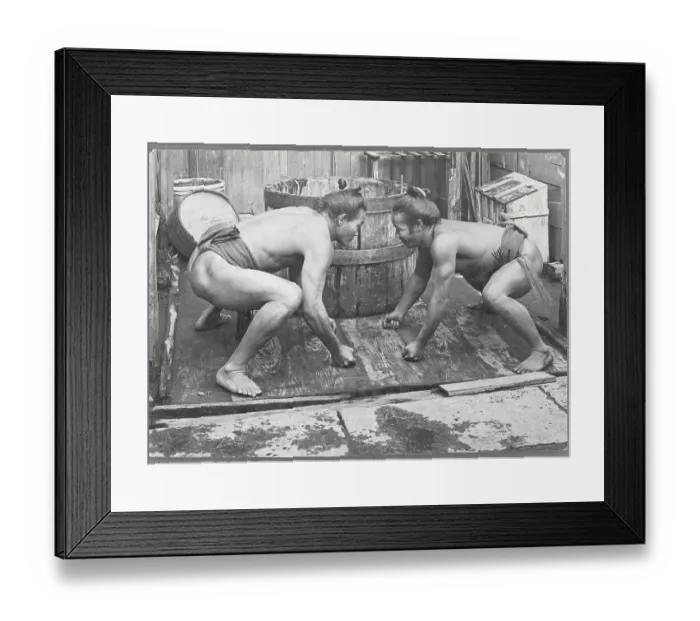 Framed Print : Japanese Wrestlers Beginning Bout