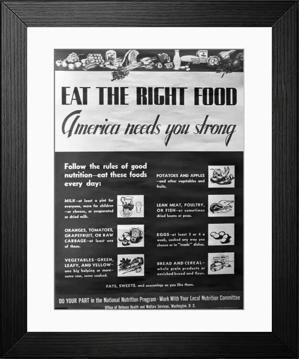 Framed Print : View of Poster on Nutrition During War Times Framed Print : View of Poster on Nutrition During War Times