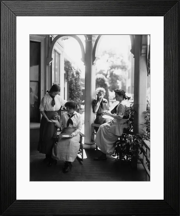 Framed Print : Young Women Eating on the Porch Framed Print : Young Women Eating on the Porch