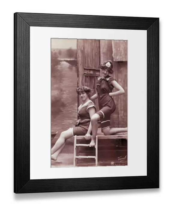 Framed Print : Women In Bathingsuits Pose For Postcards Framed Print : Women In Bathingsuits Pose For Postcards
