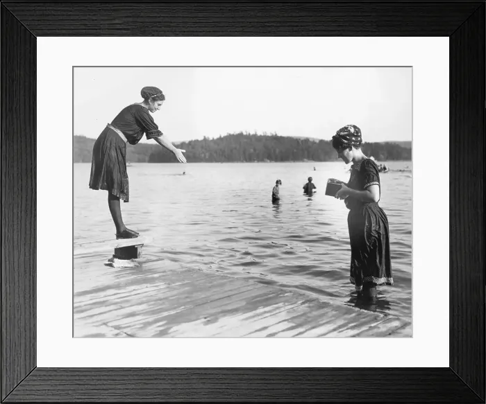 Framed Print : Women In 1900S Bathing Costumes At Lake Framed Print : Women In 1900S Bathing Costumes At Lake