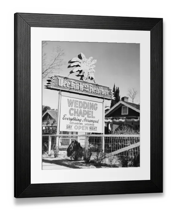 Framed Print : View Of Wedding Chapel Sign With Neon