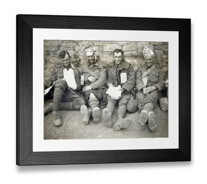 Framed Print : Canadian Wounded Seated Smiling Happily Framed Print : Canadian Wounded Seated Smiling Happily