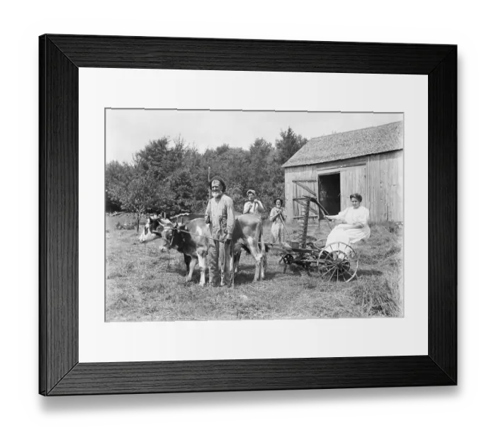 Framed Print : Farmers with Reaper Framed Print : Farmers with Reaper