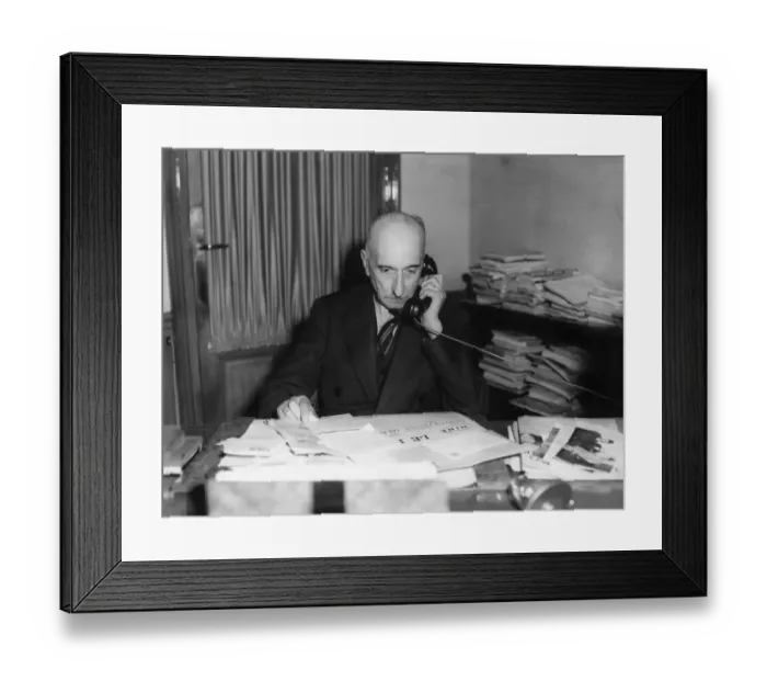 Framed Print : Francois Mauriac On Phone In Studio