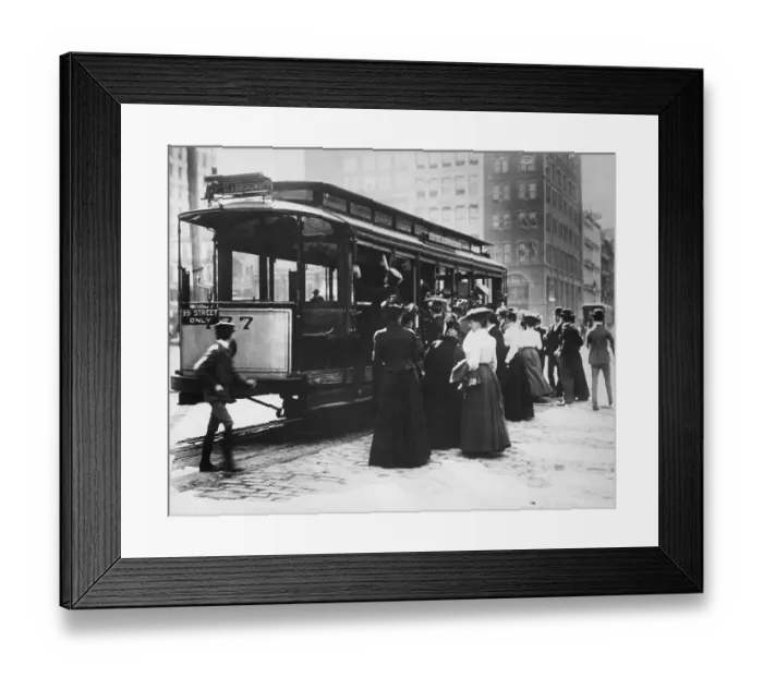 Framed Print : Passengers Boarding Open Trolley Car Framed Print : Passengers Boarding Open Trolley Car