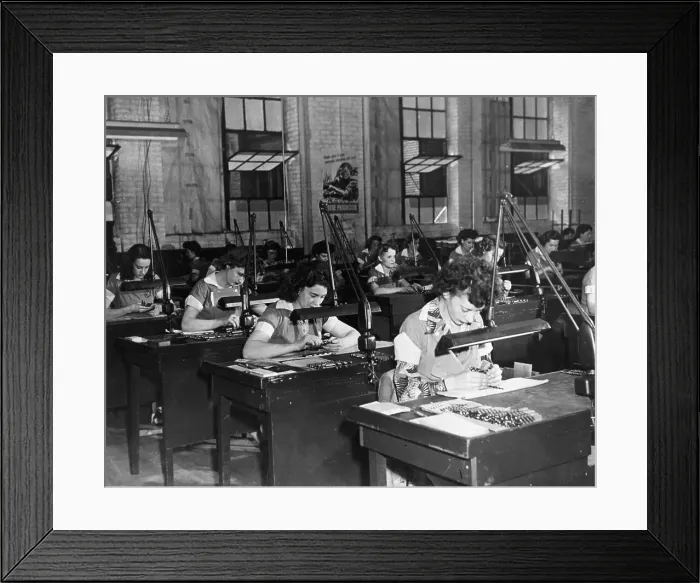 Framed Print : Women Factory Workers Checking Drills Framed Print : Women Factory Workers Checking Drills