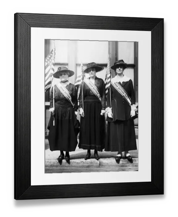 Framed Print : Suffragists Standing With Flag Framed Print : Suffragists Standing With Flag