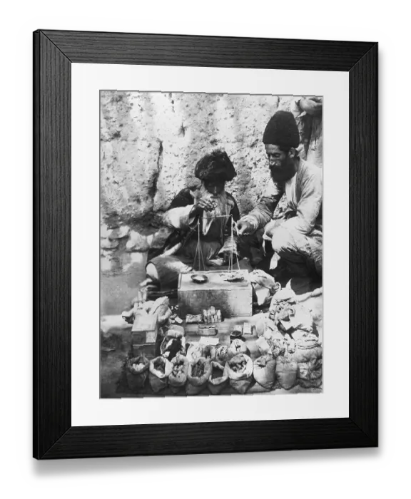Framed Print : Opium Dealers Weighing Drug in Market Framed Print : Opium Dealers Weighing Drug in Market