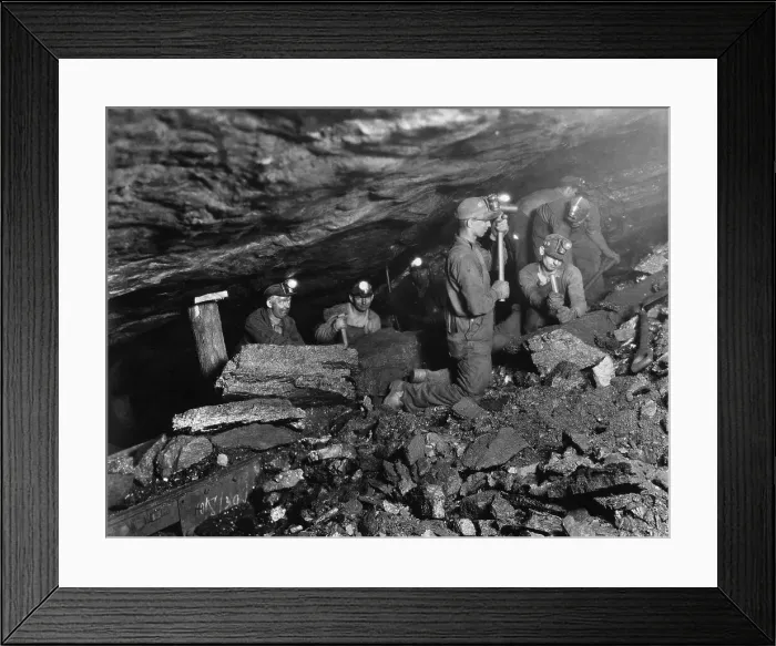 Framed Print : Coal Miners with Lamp Helmets in Mine Framed Print : Coal Miners with Lamp Helmets in Mine