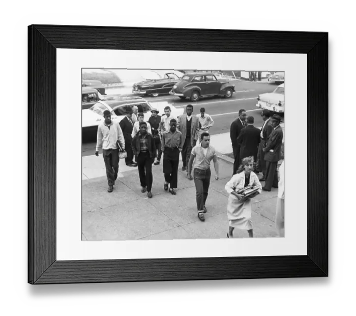 Framed Print : Black And White Students Going To School Framed Print : Black And White Students Going To School