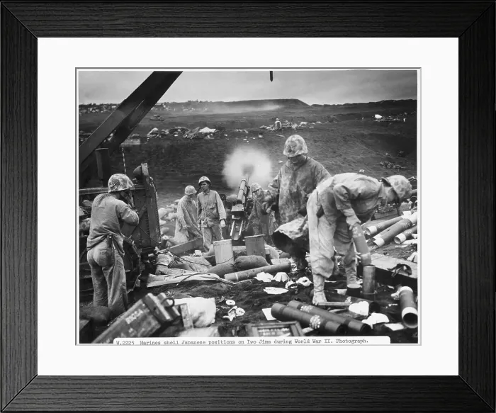 Framed Print : Marines Shell Japanese Positions