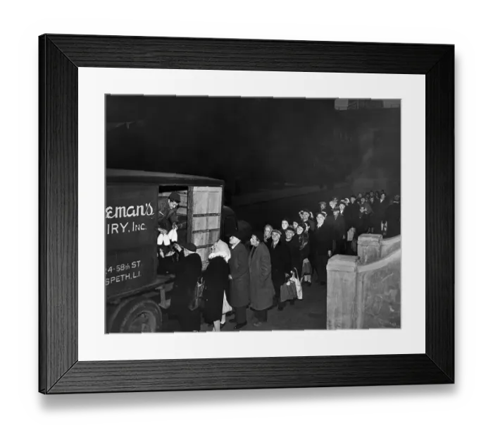 Framed Print : Line Of Poor Buying Milk From Truck