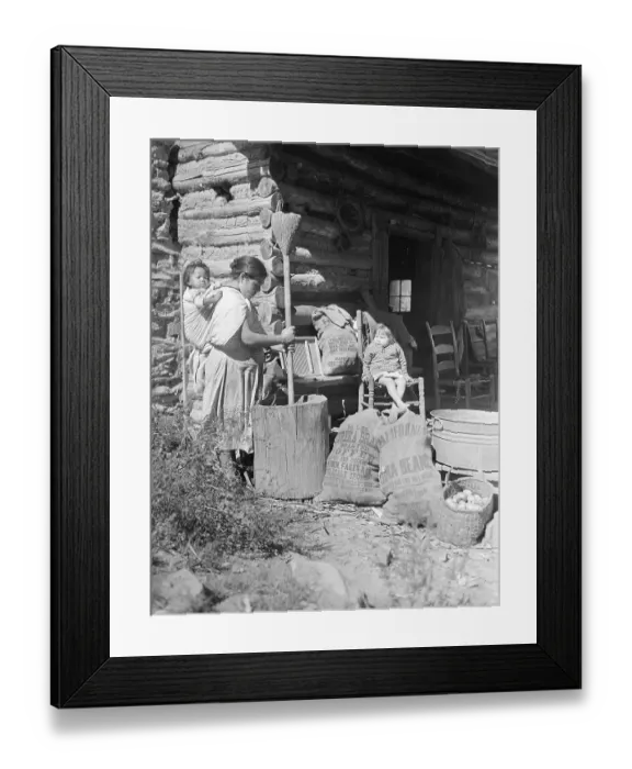 Framed Print : Native American Woman Using Grinder Framed Print : Native American Woman Using Grinder