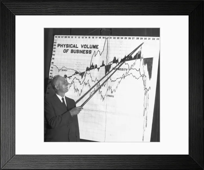 Framed Print : Roger W. Babson Pointing to a Graph Framed Print : Roger W. Babson Pointing to a Graph
